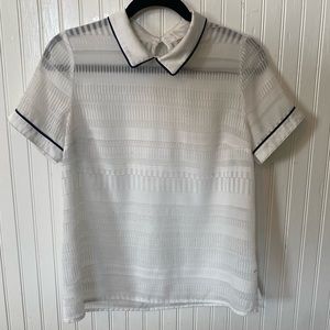 ModCloth Sheer Collared Blouse in White, Size: M